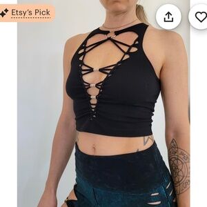 Ahzalhea slit weave cropped tank top